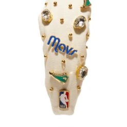 IVORY DALLAS MAVERICKS EMBELLISHED KNOTTED HEADBAND -Lele Sadoughi Shop lele sadoughi headbands one size ivory lele nba dallas mavericks embellished headband 36515231367330