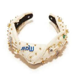 IVORY DALLAS MAVERICKS EMBELLISHED KNOTTED HEADBAND -Lele Sadoughi Shop lele sadoughi headbands one size ivory lele nba dallas mavericks embellished headband 36515232317602