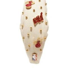 IVORY MIAMI HEAT EMBELLISHED KNOTTED HEADBAND -Lele Sadoughi Shop lele sadoughi headbands one size ivory lele nba miami heat embellished headband 36515215638690