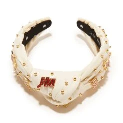 IVORY MIAMI HEAT EMBELLISHED KNOTTED HEADBAND -Lele Sadoughi Shop lele sadoughi headbands one size ivory lele nba miami heat embellished headband 36515217440930