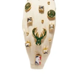IVORY MILWAUKEE BUCKS EMBELLISHED KNOTTED HEADBAND -Lele Sadoughi Shop lele sadoughi headbands one size ivory lele nba milwaukee bucks embellished headband 36515297591458