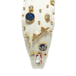 IVORY GOLDEN STATE WARRIORS EMBELLISHED KNOTTED HEADBAND -Lele Sadoughi Shop lele sadoughi headbands one size ivory lele nba san francisco gsw embellished headband 36515196371106