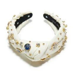 IVORY GOLDEN STATE WARRIORS EMBELLISHED KNOTTED HEADBAND -Lele Sadoughi Shop lele sadoughi headbands one size ivory lele nba san francisco gsw embellished headband 36515197452450