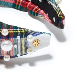IVORY PLAID MULTI PEARL PLAID KNOTTED HEADBAND -Lele Sadoughi Shop lele sadoughi headbands one size ivory plaid multi pearl plaid knotted headband 35564566413474