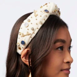 IVORY GOLDEN STATE WARRIORS EMBELLISHED KNOTTED HEADBAND -Lele Sadoughi Shop lele sadoughi headbands one size ivory san francisco gsw embellished headband 36572586999970
