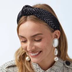 JET DOTTED VELVET KNOTTED HEADBAND -Lele Sadoughi Shop lele sadoughi headbands one size jet dotted velvet knotted headband 36099793617058