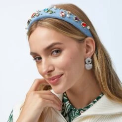 LIGHT DENIM GEM BEZEL DENIM ALICE HEADBAND -Lele Sadoughi Shop lele sadoughi headbands one size light denim gem bezel denim alice headband 36100009361570