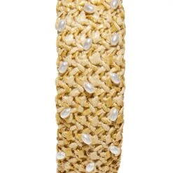 NATURAL PEARL EMBELLISHED RAFFIA SLIM KNOTTED HEADBAND -Lele Sadoughi Shop lele sadoughi headbands one size natural pearl embellished raffia slim knotted headband 36542070030498