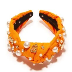 ORANGE SF GIANTS EMBELLISHED KNOTTED HEADBAND -Lele Sadoughi Shop lele sadoughi headbands one size orange sf giants embellished headband 36745237069986