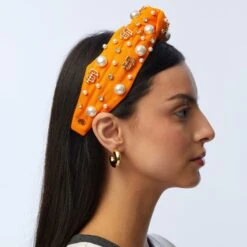 ORANGE SF GIANTS EMBELLISHED KNOTTED HEADBAND -Lele Sadoughi Shop lele sadoughi headbands one size orange sf giants embellished knotted headband 36759032397986