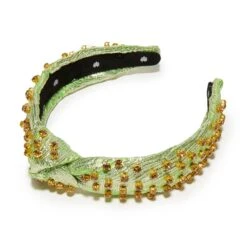 PARAKEET EMBELLISHED BROCADE SLIM KNOTTED HEADBAND