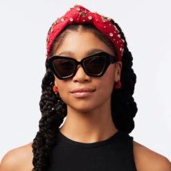 RED CHICAGO BULLS EMBELLISHED KNOTTED HEADBAND -Lele Sadoughi Shop lele sadoughi headbands one size red chicago bulls embellished headband 36579268952226