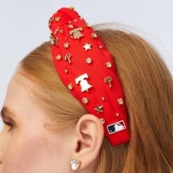 RED PHILLIES EMBELLISHED KNOTTED HEADBAND -Lele Sadoughi Shop lele sadoughi headbands one size red phl phillies embellished knotted headband 36759062839458
