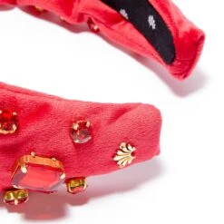 JULY RUBY RECTANGLE CRYSTAL VELVET KNOTTED HEADBAND -Lele Sadoughi Shop lele sadoughi headbands one size ruby ruby rectangle crystal velvet knotted headband 34588705423522