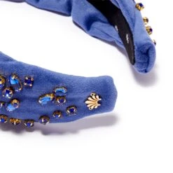 SEPTEMBER SAPPHIRE MIXED CRYSTAL VELVET KNOTTED HEADBAND -Lele Sadoughi Shop lele sadoughi headbands one size sapphire sapphire mixed crystal velvet knotted headband 34588702867618