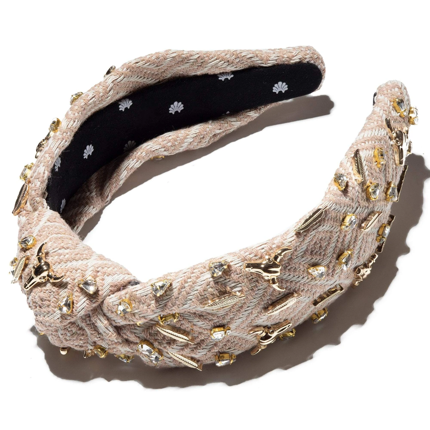 TAN DIAMOND SOUTHWESTERN EMBELLISHED KNOTTED HEADBAND 1 TAN DIAMOND SOUTHWESTERN EMBELLISHED KNOTTED HEADBAND