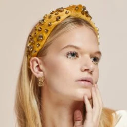 NOVEMBER TOPAZ HEART MIXED CRYSTAL VELVET KNOTTED HEADBAND -Lele Sadoughi Shop lele sadoughi headbands one size topaz heart mixed crystal velvet knotted headband 34610493391010