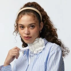 CHALK SILK GARDENIA RIBBON CHOKER -Lele Sadoughi Shop lele sadoughi necklaces one size chalk silk gardenia ribbon choker 36061577445538