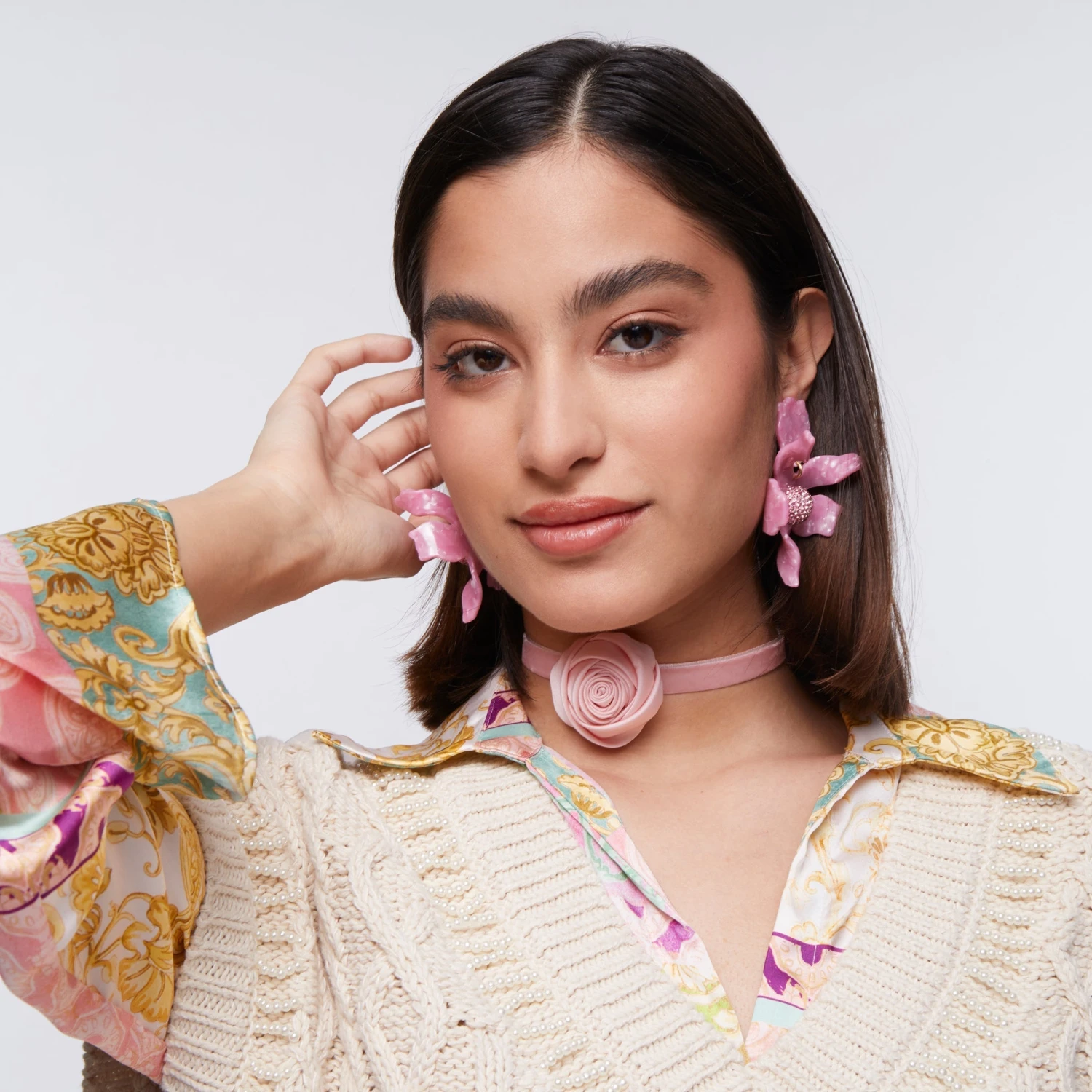 DUSTY ROSE SILK ROSETTE RIBBON CHOKER 2 DUSTY ROSE SILK ROSETTE RIBBON CHOKER - Image 2