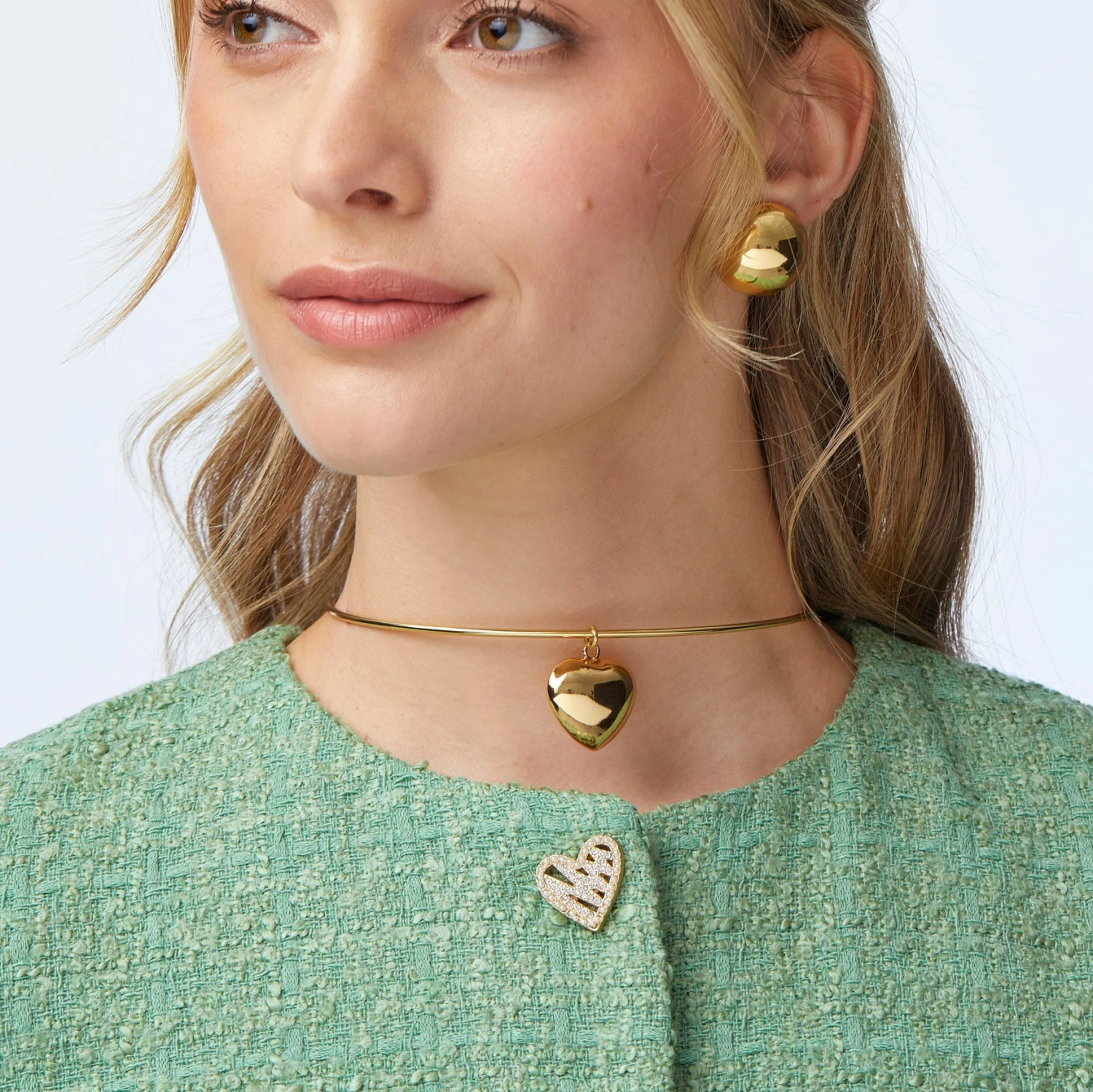 GOLD HEART CHOKER NECKLACE 2 GOLD HEART CHOKER NECKLACE - Image 2