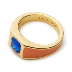 APRICOT AQUA JEWELED SIGNET RING -Lele Sadoughi Shop lele sadoughi rings one size apricot aqua jeweled signet ring 36728123130018