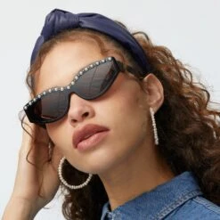 JET CATALINA CAT EYE SUNGLASSES -Lele Sadoughi Shop lele sadoughi sunglasses one size jet catalina cat eye sunglasses 36214901244066