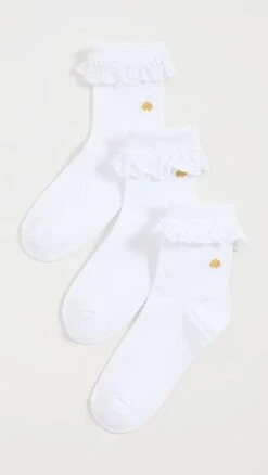 Lele Sadoughi Set Of 3 Cindy Ruffle Socks