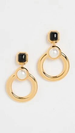 Lele Sadoughi Bezel Pearl Hoop Earrings