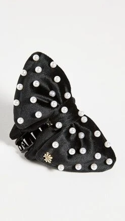 Lele Sadoughi Pearl Velvet Simone Bow Clip