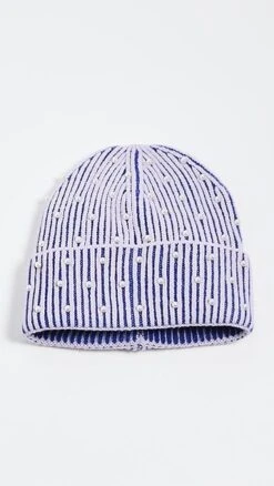 Lele Sadoughi Embellished Stripe Ribbed Beanie