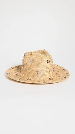 Lele Sadoughi Zinnia Embellished Straw Hat