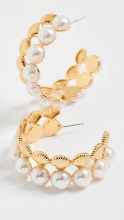 Lele Sadoughi Coquille Pearl Hoop Earrings